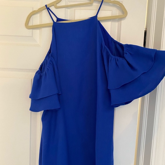 Urban outfitters cobalt blue flutter sleeve cold-shoulder dress - Picture 4 of 6